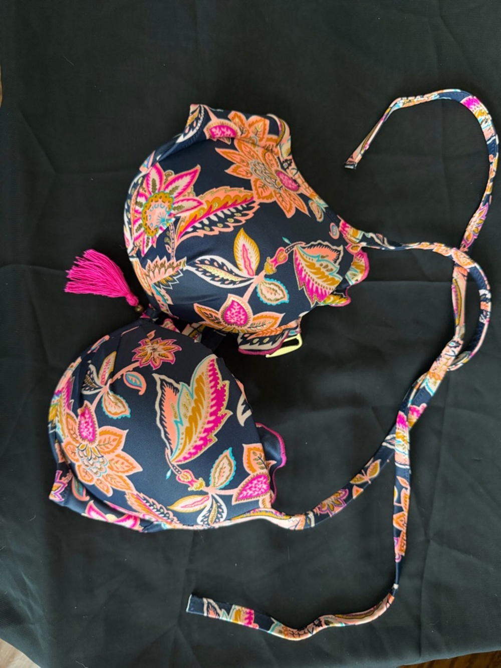 Shade & Shore Navy Floral Bikini Top with Pink Accents